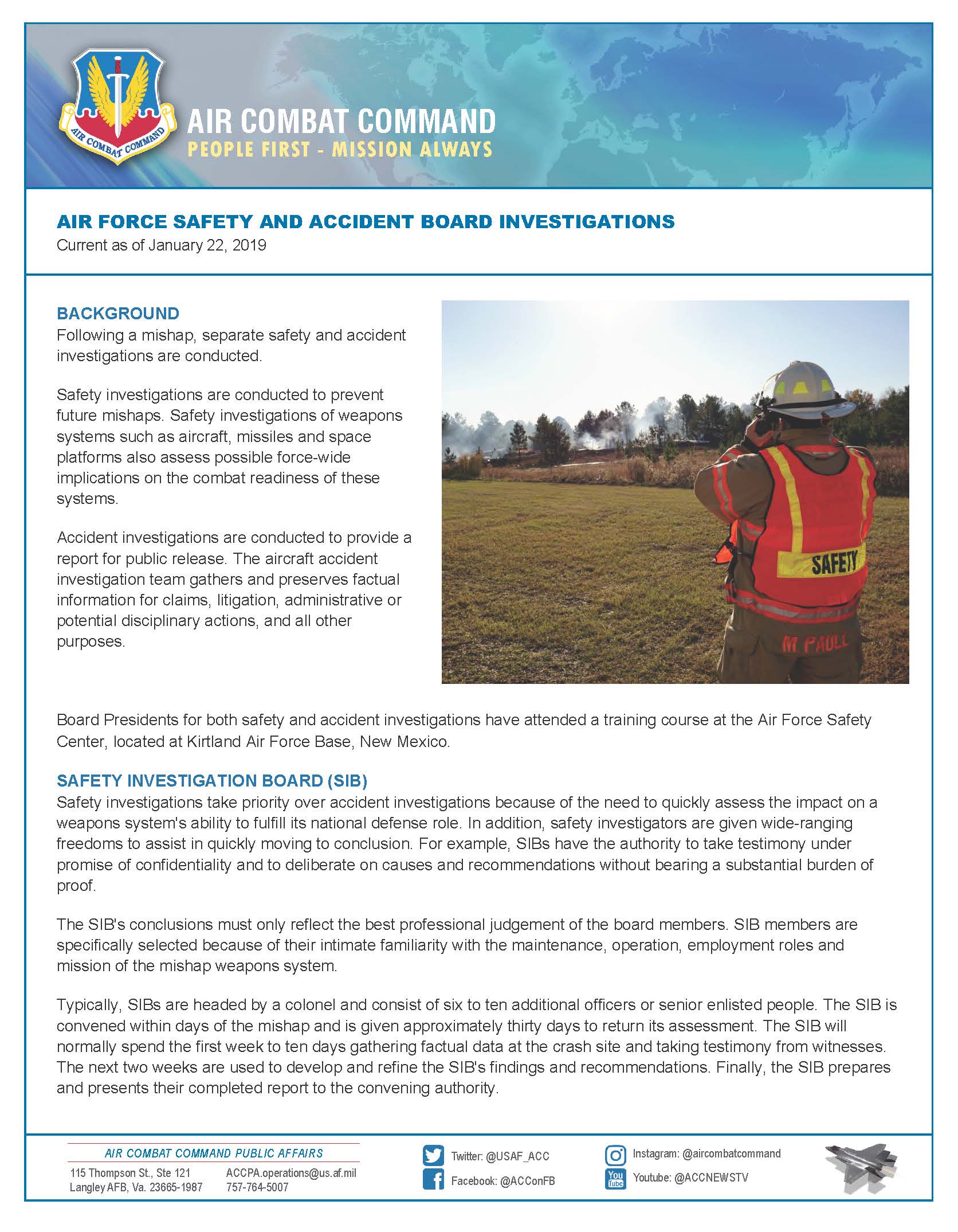 Safety and Accident Board Investigation Fact Sheet