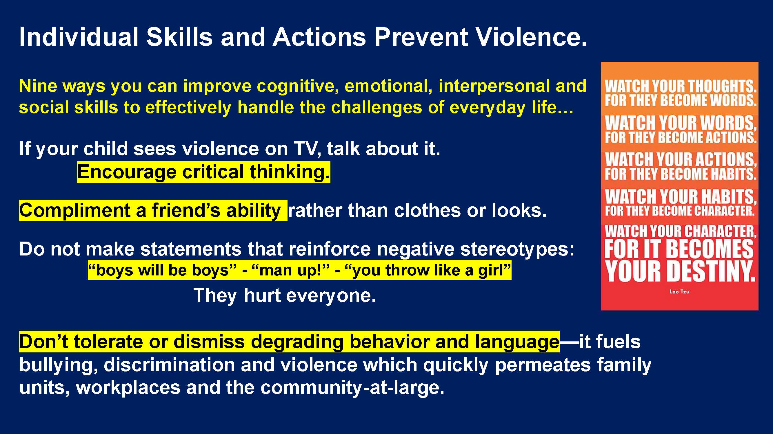 Skills and Actions Prevent Violence